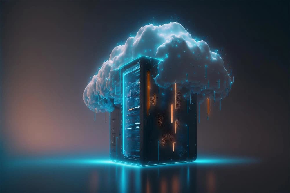 Server covered by storm clouds concept art
