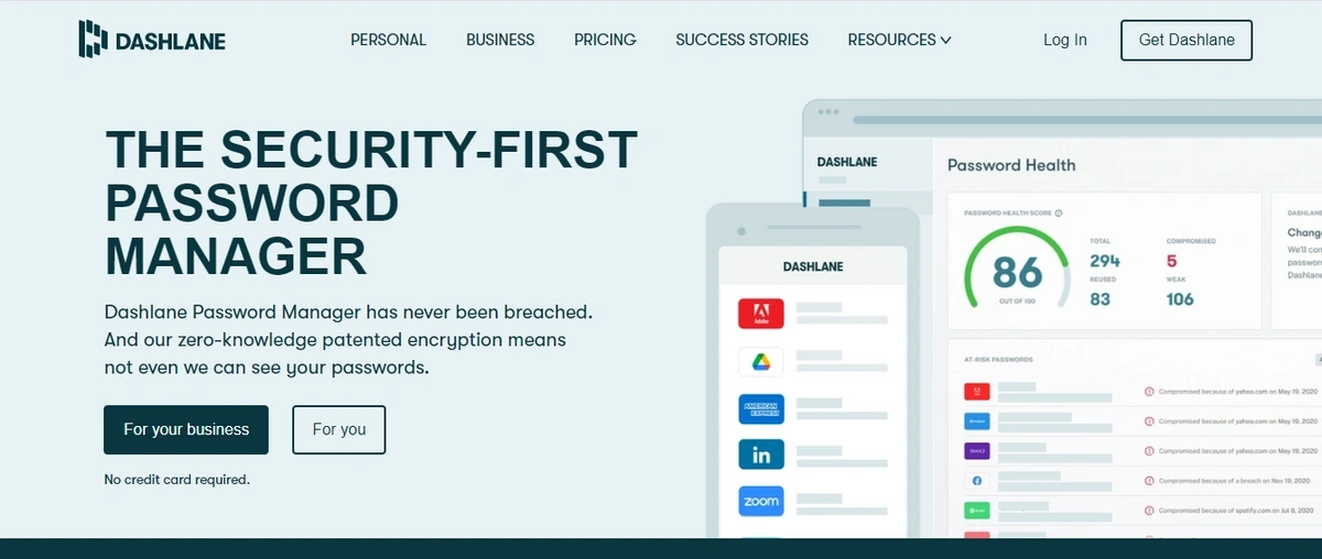 Dashlane homepage